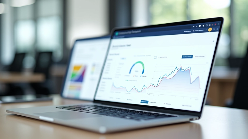 Modern laptop displaying website analytics dashboard with performance metrics and graphs on the screen